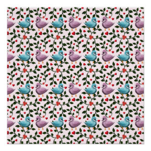 Whimsical swans floral pattern poster