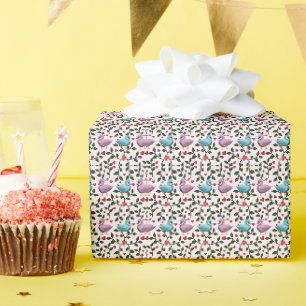 Whimsical swans floral pattern wrapping paper