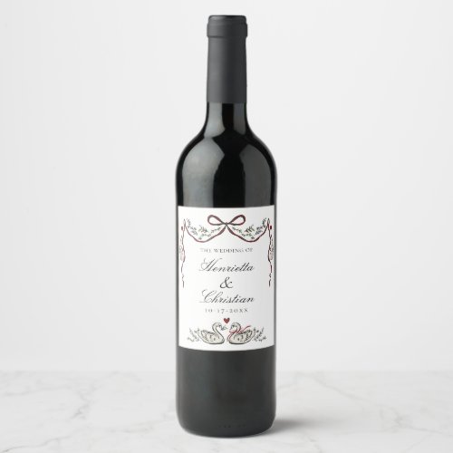 Whimsical Swans Wedding Wine Label