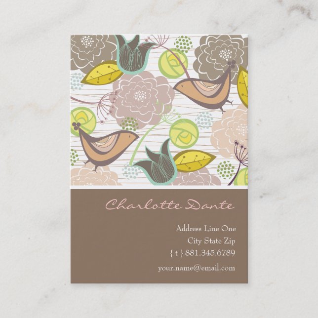 Whimsical Sweet Birds & Floral Garden Profile Card (Front)
