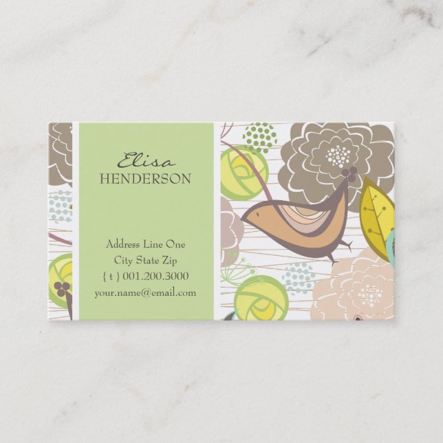 Whimsical Sweet Birds & Floral Garden Profile Card (Front)