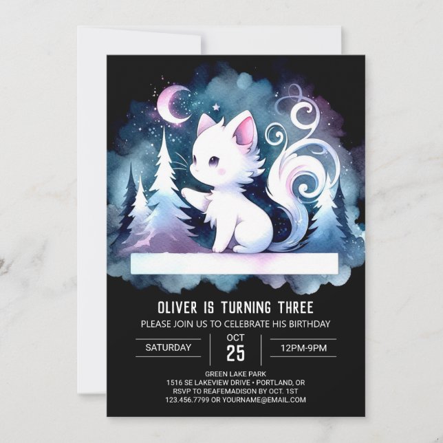 Whimsical Sweet Cat Birthday Invitation (Front)