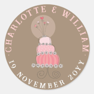 Whimsical Sweet Chic Pink Wedding Cake Party Favor Classic Round Sticker
