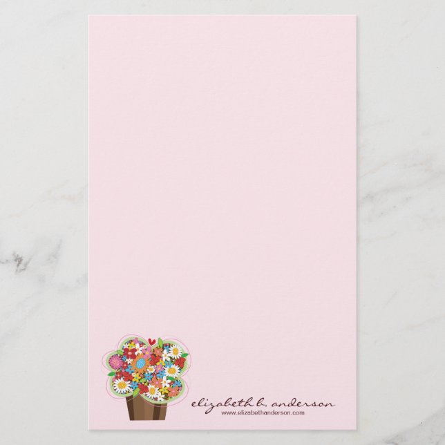 Whimsical Sweet Cupcake Spring Flowers Floral Chic Stationery (Front)