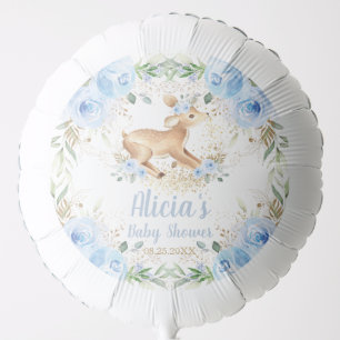 Whimsical Sweet Deer Blue Floral Baby Shower Balloon
