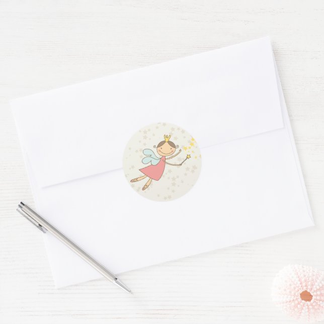 Whimsical Sweet Fairy Princess Girl Birthday Party Classic Round Sticker (Envelope)