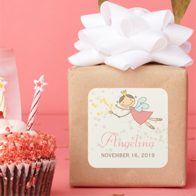 Whimsical Sweet Fairy Princess Girl Birthday Party Square Sticker (Party)