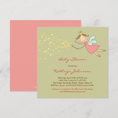 Whimsical Cute Sweet Fairy and Stars Baby Shower I Custom Invitations