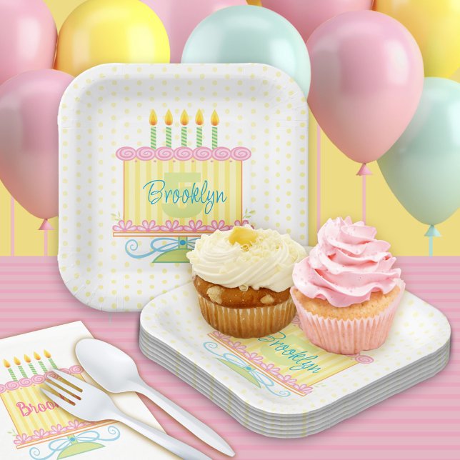 Whimsical Sweet Girly 5th Birthday Cake Paper Plates (Creator Uploaded)