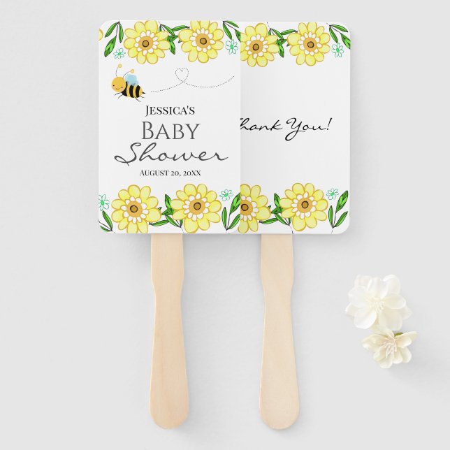 Whimsical Sweet Honey Bee Baby Shower Hand Fan (Front and Back)