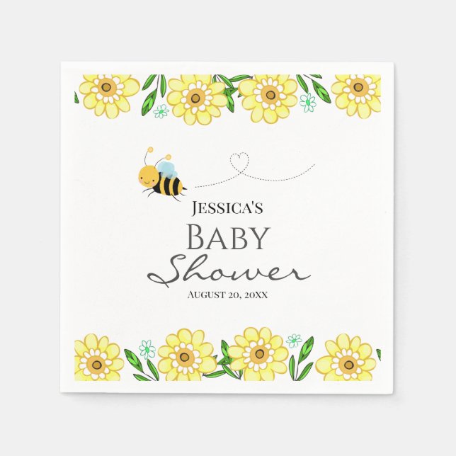Whimsical Sweet Honey Bee Baby Shower Napkins (Front)