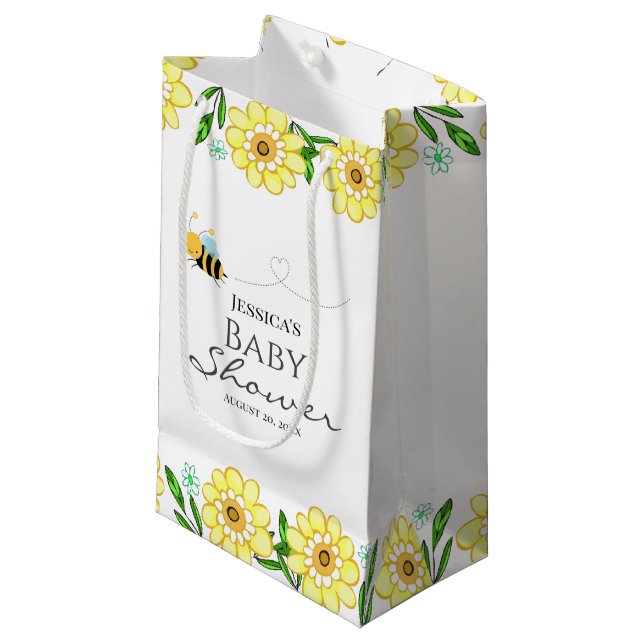 Whimsical Sweet Honey Bee Baby Shower Small Gift Bag (Front Angled)