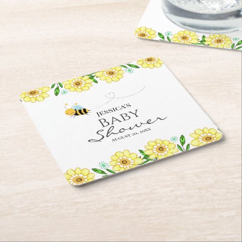 Whimsical Sweet Honey Bee Baby Shower Square Paper Coaster