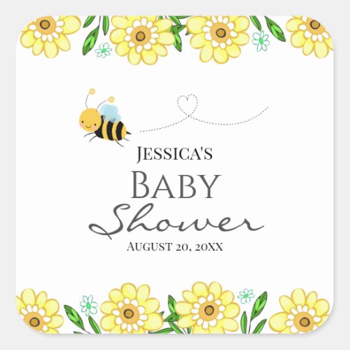 Whimsical Sweet Honey Bee Baby Shower  Square Sticker