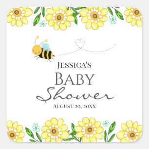 Whimsical Sweet Honey Bee Baby Shower Square Sticker