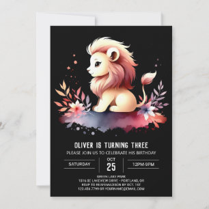 Whimsical Sweet Lion Birthday Invitation