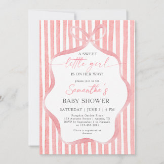 Whimsical Sweet Little Girl Pink Bow Baby Shower Invitation