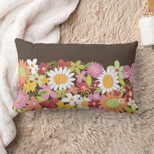 Whimsical Sweet Pastel Pink Spring Flowers Garden Lumbar Pillow (Blanket)