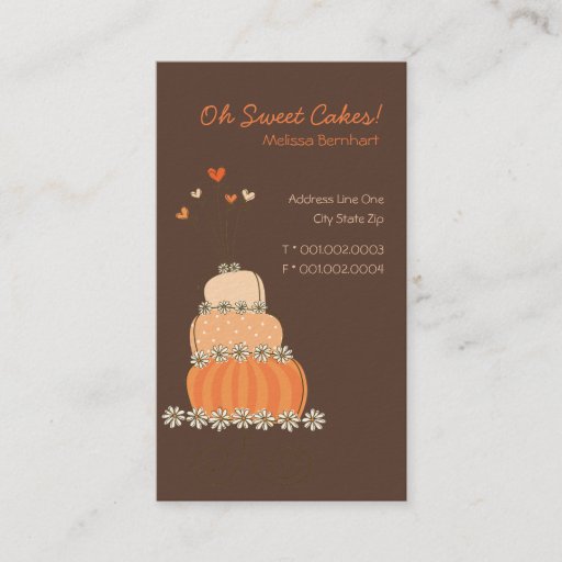 Customizable Whimsical Sweet Peach Orange Wedding Birthday Cake Business Card Templates