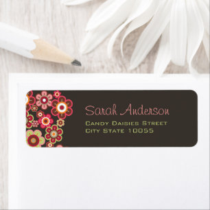 Whimsical Sweet Pink Candy Daisies Flower Pattern Label