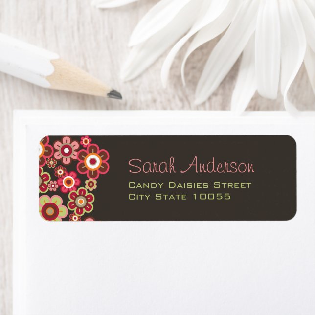 Whimsical Sweet Pink Candy Daisies Flower Pattern Label (Insitu)