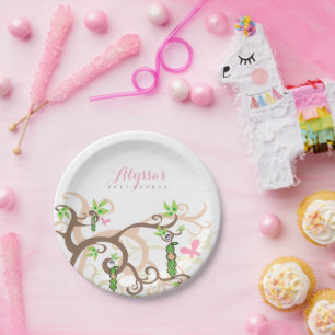 Whimsical Sweet Pink Pea In A Pod Girl Baby Shower Paper Plates