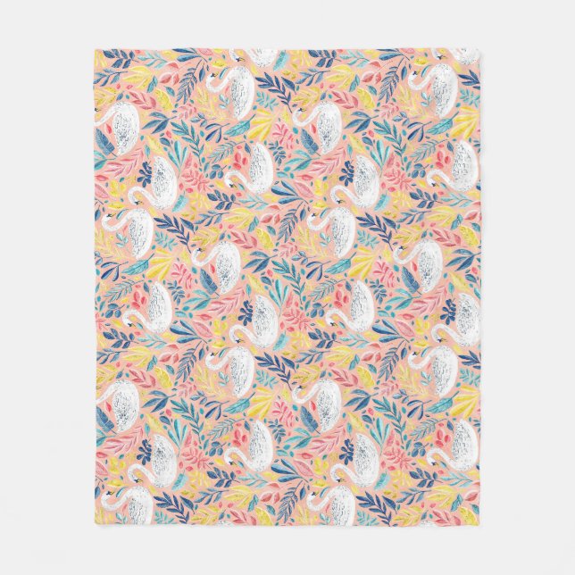 Whimsical Sweet Swans on Pale Pink Fleece Blanket (Front)