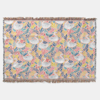 Whimsical Sweet Swans on Pale Pink Throw Blanket