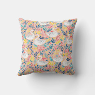 Whimsical Sweet Swans on Pale Pink Throw Pillow
