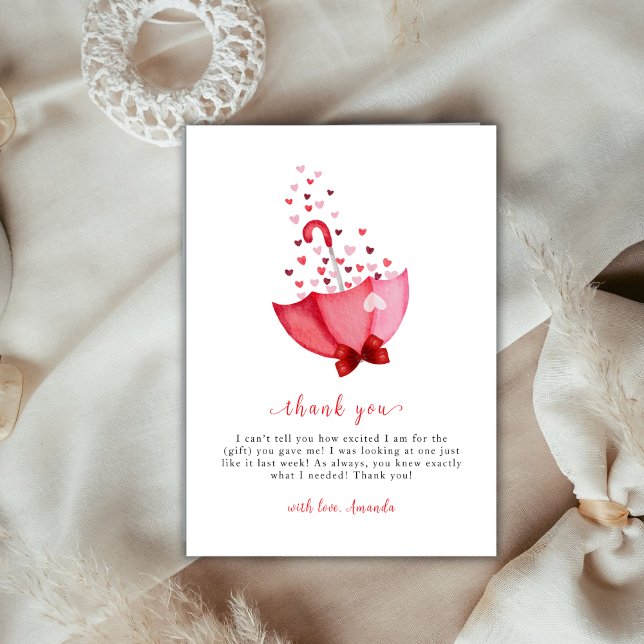 Whimsical Sweetheart Umbrella Bow Baby Shower Thank You Card (Whimsical Sweetheart Umbrella Bow Baby Shower Thank You Card)