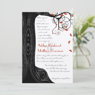 Whimsical Swirl Black & Red Birds in a Tree Invitation