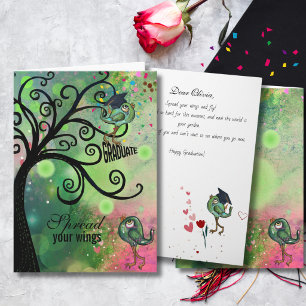 Whimsical Swirl Tree Graduation Card with Birds