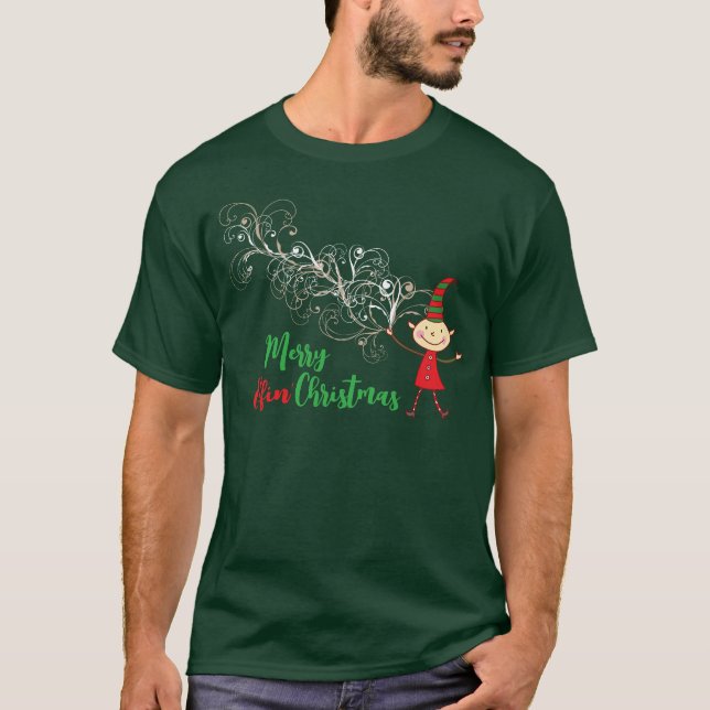 Whimsical Swirls Cute & Fun Magical Christmas Elf T-Shirt (Front)