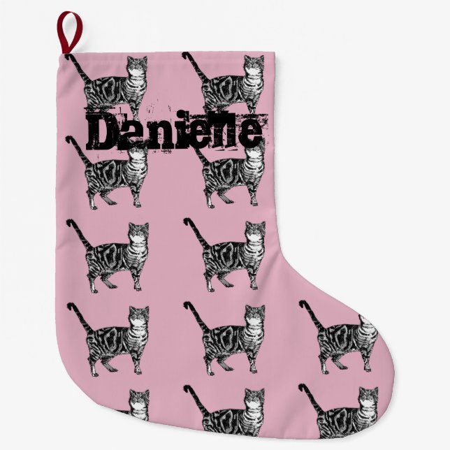 Whimsical Tabby Cat cats Art Christmas Stocking (Front)