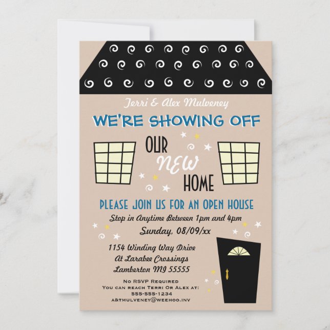 Whimsical Tag Cut Open House Invitation (Front)