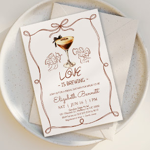 Whimsical Tan Drawn Love Is Brewing Bridal Shower Invitation