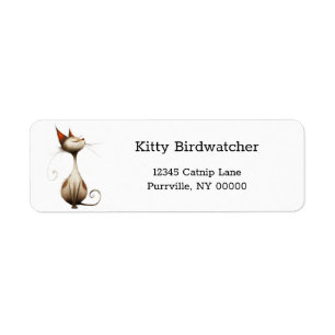 Whimsical Tan Smug Cat Illustration Return Address Label