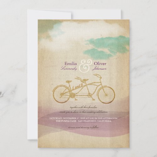 Whimsical Tandem Bicycle Watercolor Custom Wedding Announcement