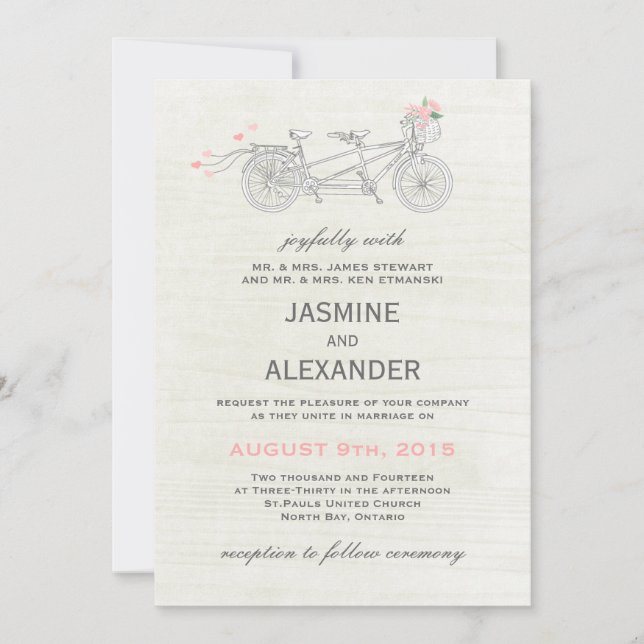 Whimsical Tandem Bicycle - Wedding Invitation (Front)