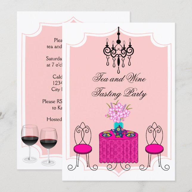 Whimsical Tea and Wine Tasting Party Invitation (Front/Back)