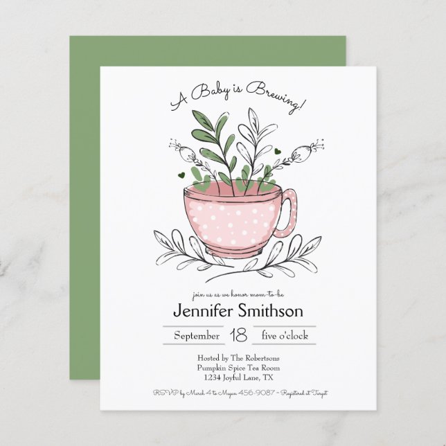 Whimsical Tea Cup Baby Shower Budget Invitation (Front/Back)