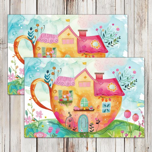 WHIMSICAL TEA CUP HOUSE DECOUPAGE TISSUE PAPER
