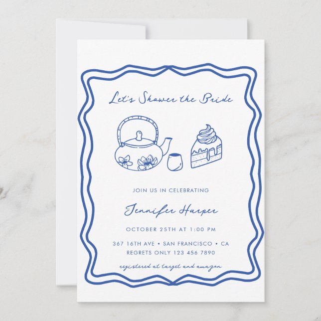 Whimsical Tea Doodle Bridal Shower Invitation (Front)