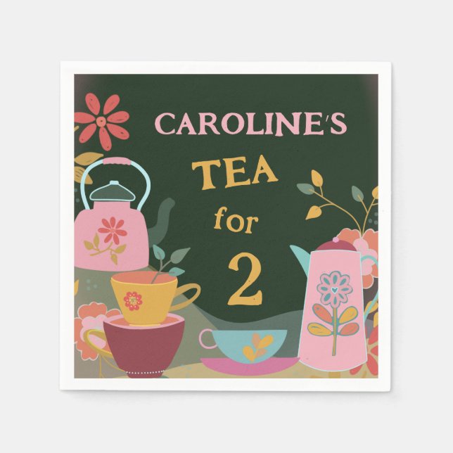 Whimsical Tea for Two 2nd Birthday Napkins (Front)