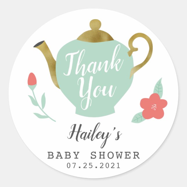 Whimsical Tea Party Baby Shower Favor Classic Round Sticker (Front)