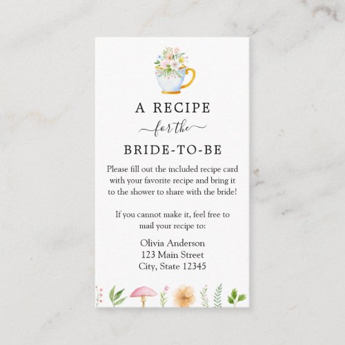 Whimsical Tea Party Bridal Recipe Request Enclosure Card