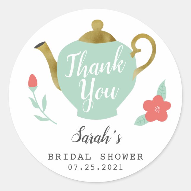 Whimsical Tea Party Bridal Shower Favor Classic Round Sticker (Front)