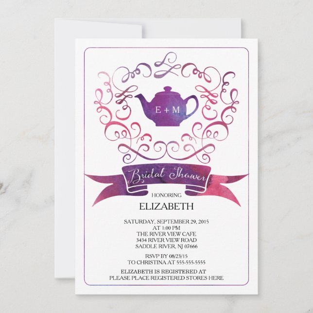 Whimsical Tea Party Bridal Shower Invitation (Front)
