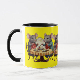 Whimsical Tea Party with Mice Illustration on Mug