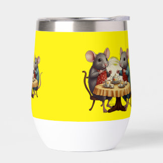 Whimsical Tea Party with Mice Illustration on Mug Thermal Wine Tumbler